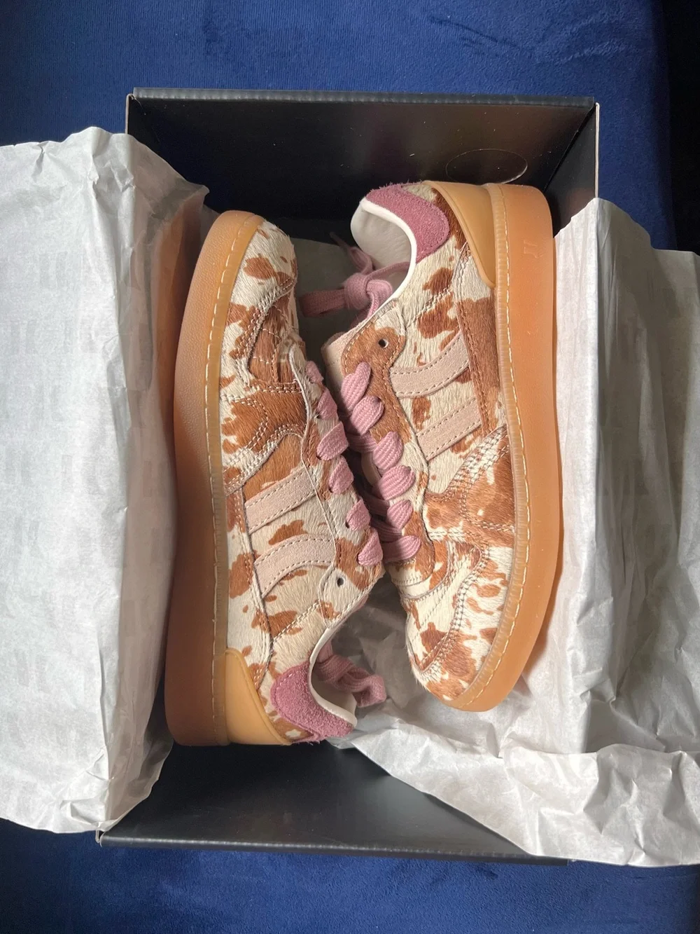 Coolway Women's Suede Leather Cream and Brown Cow Print Sneakers New Size US 6 - Picture 6 of 11
